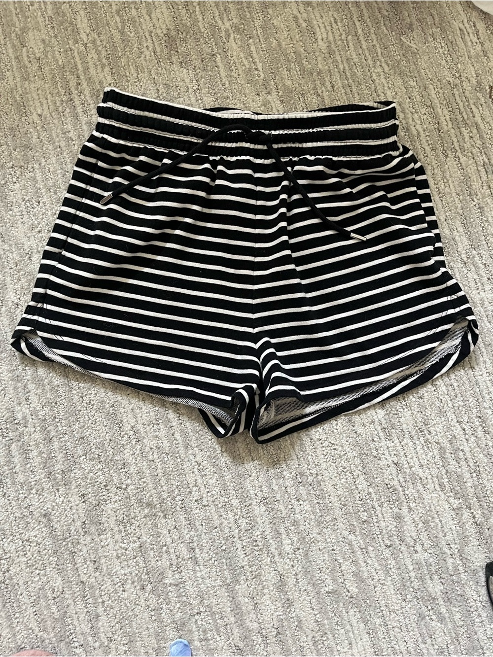 H&M Black and White Striped Drawstring Athletic Shorts